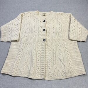 Kilronan Knitwear Cable-Knit Cardigan Womens XXL White Merino Wool Ireland
